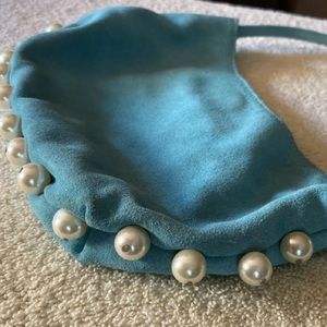Blue Suede Pearl Purse Bag Small Unique Women’s.